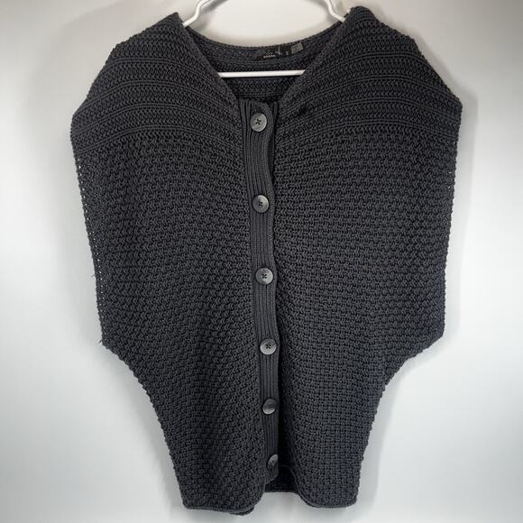 Prana Estee Gray Chunky Knit Sweater Vest Size Small Button Up Organic Cotton - Picture 1 of 4